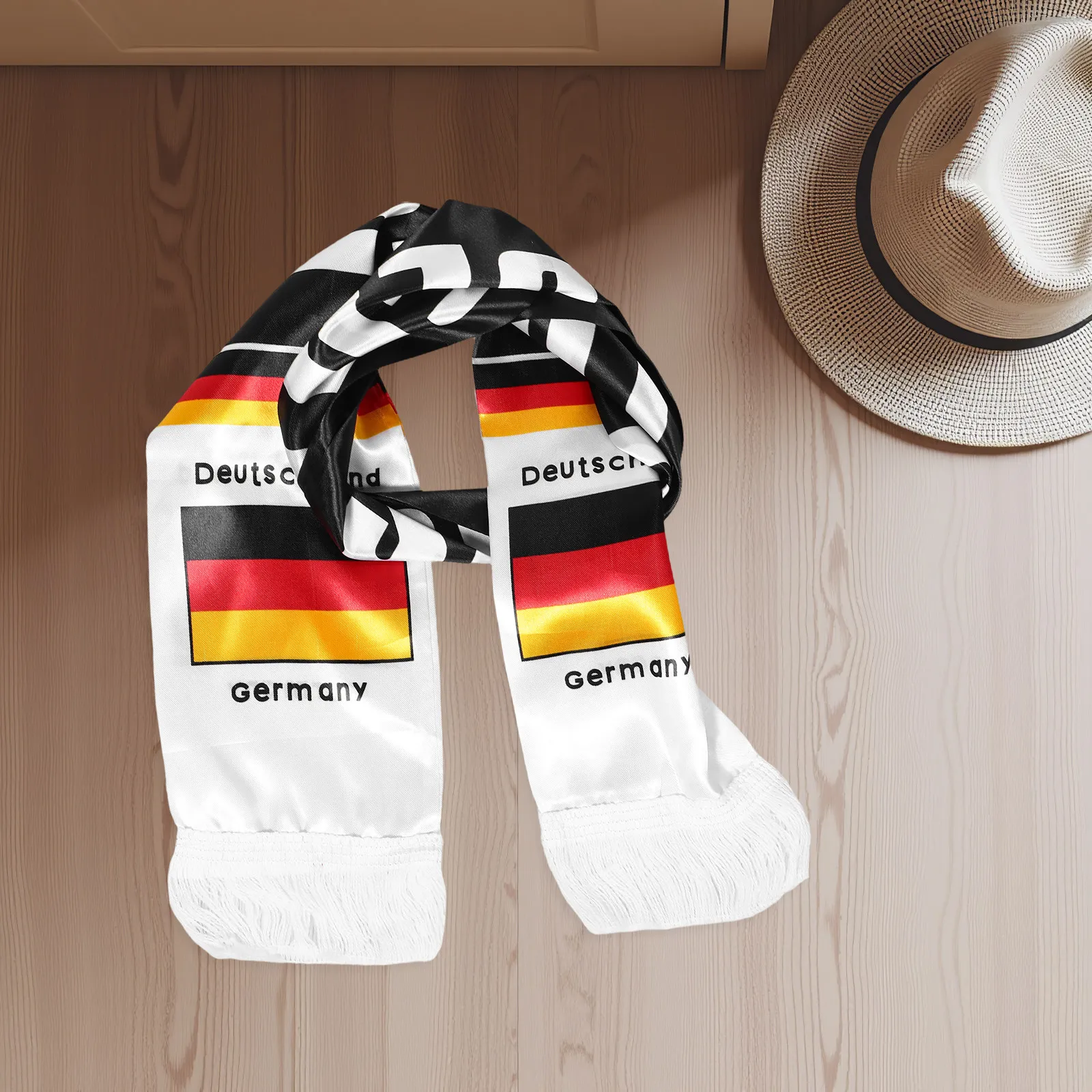 

Футбольный шарф для болельщиков с дизайном флага Германии, легкий и портативный, для стадионных мероприятий и поддержки на матчах.