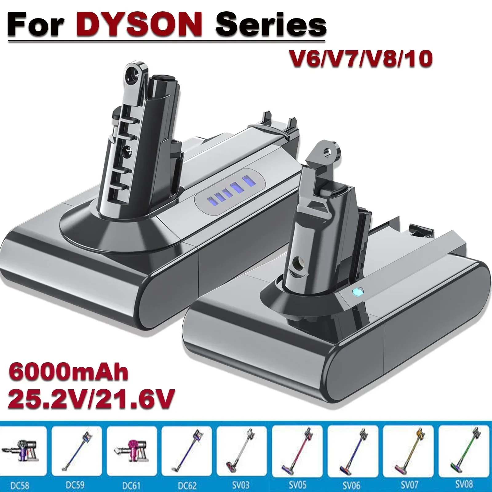 

For Dyson Battery 25.2V/6.0Ah V6/V7/V8/V10 Rechargeable Battery Li-ion Battery For Dyson Vacuum Cleaner Replacement Batteries