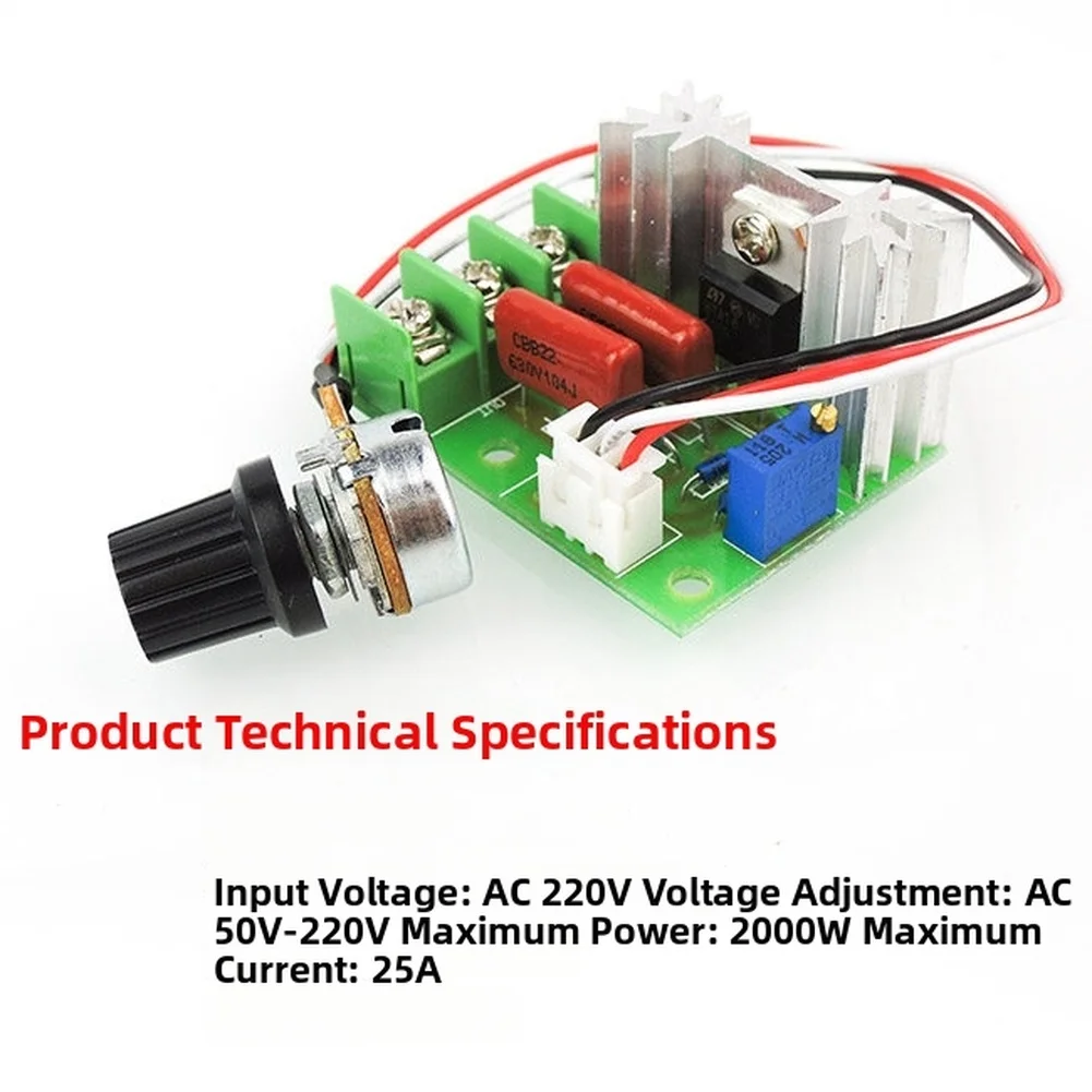 2000W AC Power Regulator for Motor Speed Control Lighting Dimming and Temperature Adjustable Heating Elements 220V Input 25A Max