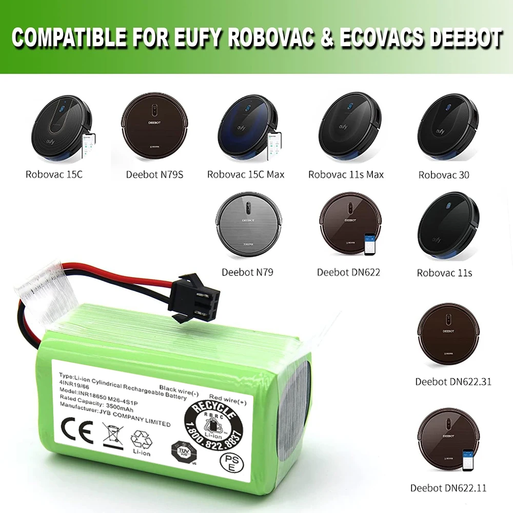 بطاريات بديلة 4.8 فولت 2600 مللي أمبير في الساعة لمكنسة الروبوت Eufy RoboVac 11 11S 30 30C 15C 12 35C وEcovacs Deebot N79 N79S DN622