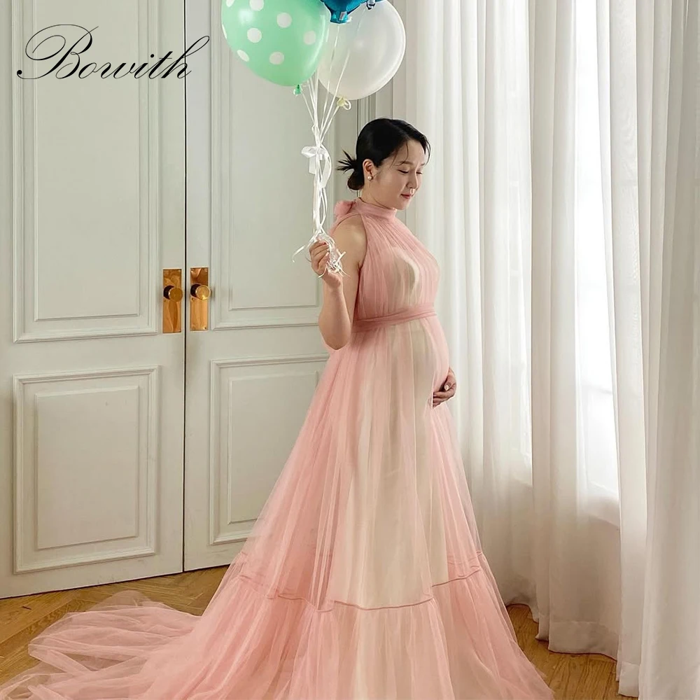 

Bowith Korean Wedding Dresses for Pregnant Woman Baby Pink O-Neck Sleeveless Party Dresses Mother's Wedding Snap Dresses