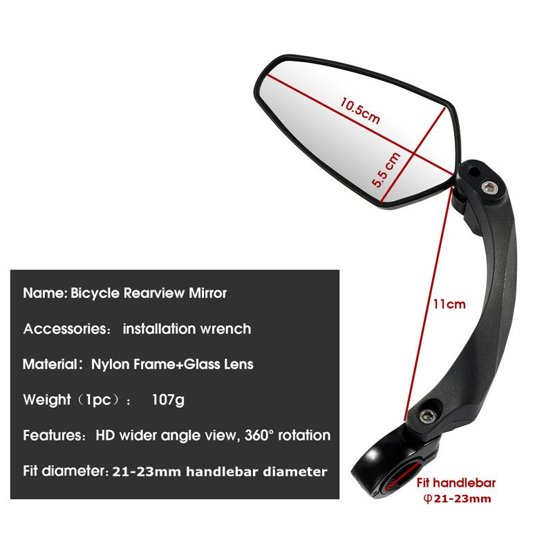 WEST BIKING Bicycle Rearview Mirror 360 Degree Adjustable Bike Handlebar Rear View Mirror Cycling Accessories Bike Mirrors