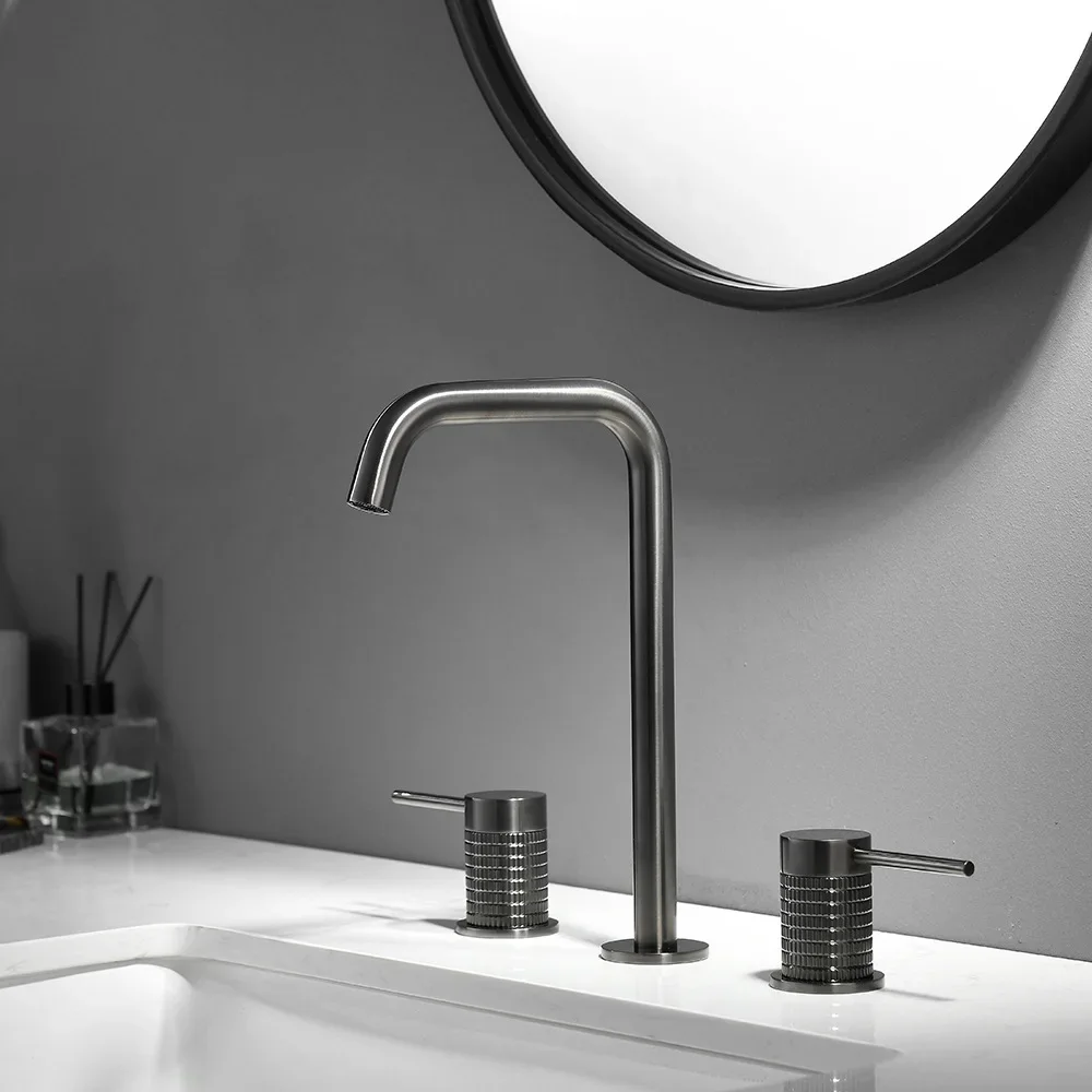 

Widespread Basin Faucet Gold Brass Hot and Cold Classical Bathroom 8 inch Mixer Gray Brush Gold Finished