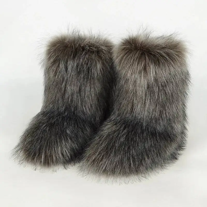 

Women's Winter Y2K Snow Boots Mid Calf Faux Raccoon Fur Boots Faux Fur Fur lined Leather Boots