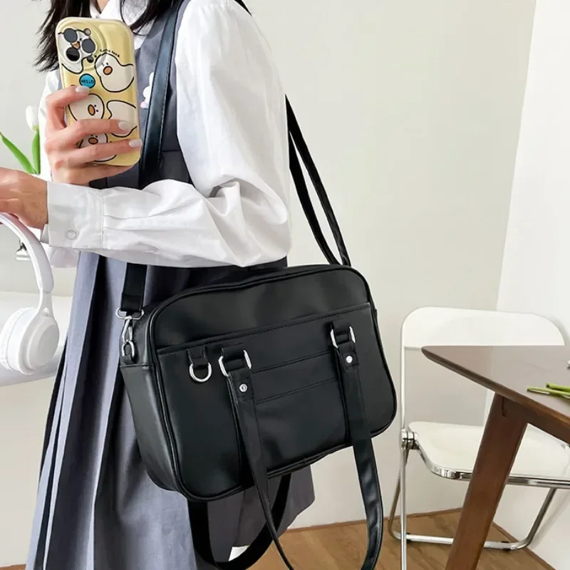 Women High School Student Uniform Bag PU Leather Shoulder Bag Women Simple Handbags Crossbody Bags