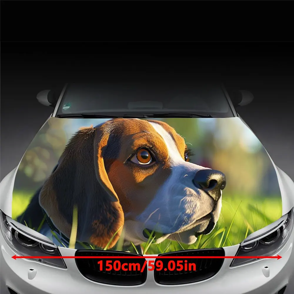 Beagle with Widened Eyes Print Car Hood Wrap Color Vinyl Sticker Truck Graphic Bonnet DIY Auto Accessories Decoration Decal