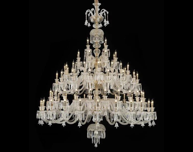 

MEEROSEE Large Glass Chandelier Light Crystal Luxury Hanging Lamparas Lustre Lighting Fixture Villa Foyer Living Room