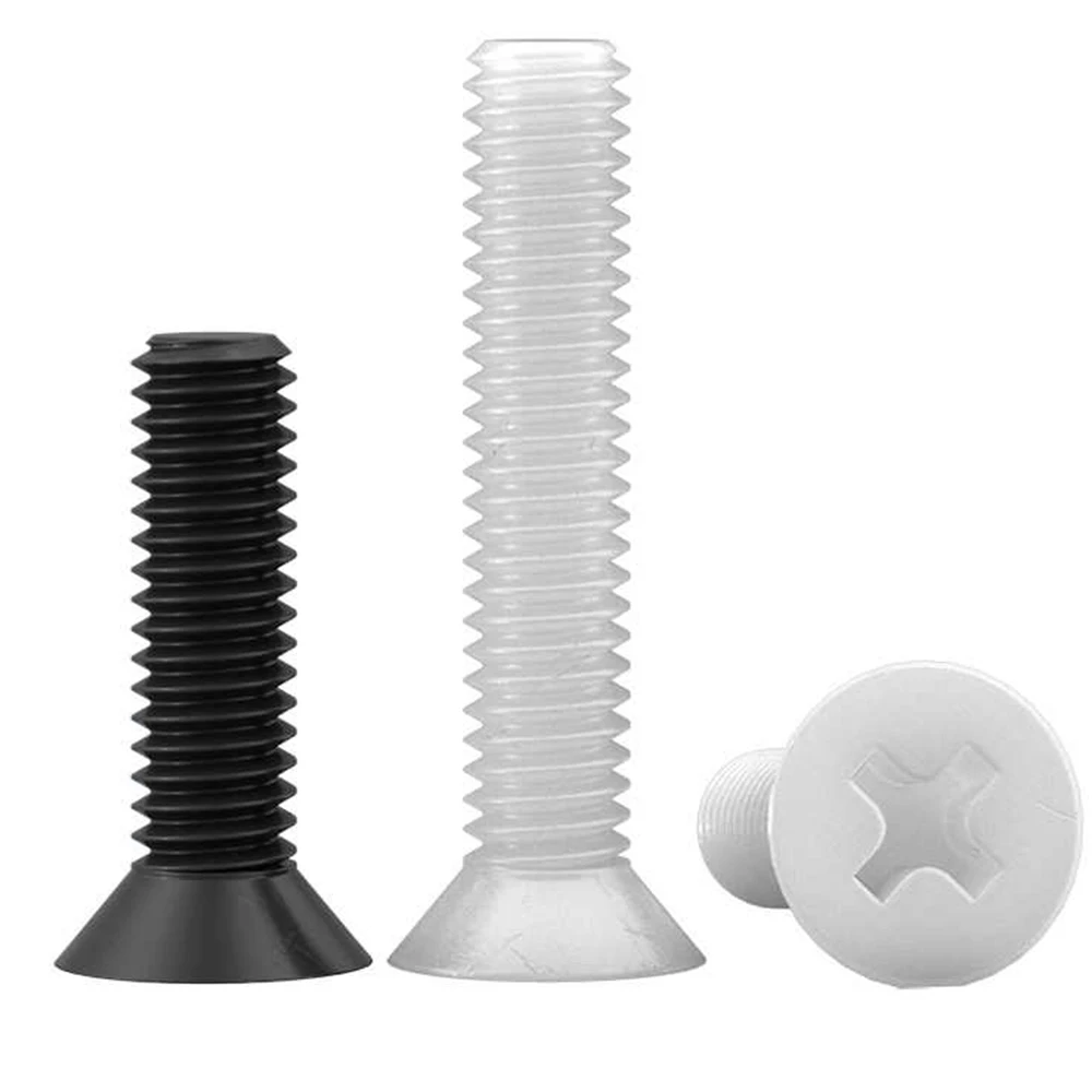 30–100 Stück Nylon Phillips Senkkopf M2,5 M3 M4 M5 M6 M8 Schwarz/Weiß Flachkopfschraube Isolierung Kunststoff PA66 Schraubenlänge 6–40 mm