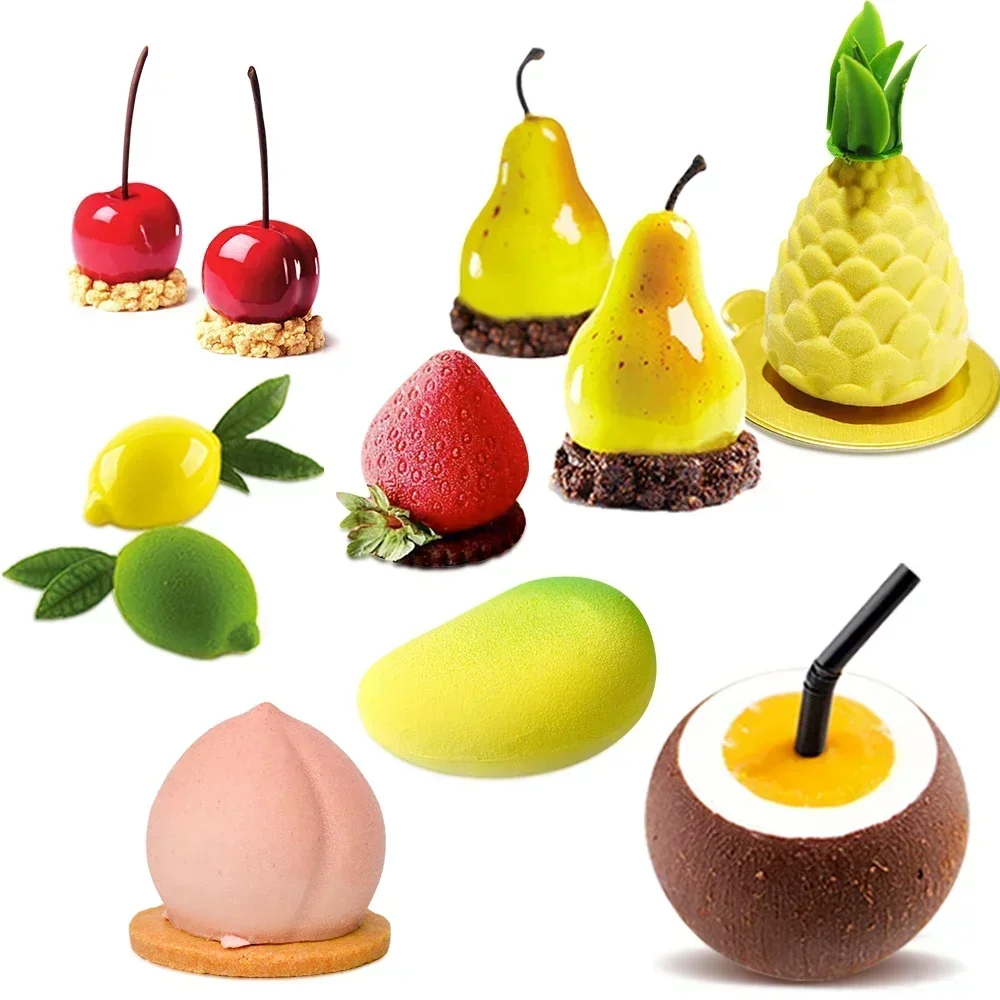 Fruit Silicone Mold for Pastry Desserts Mousse Cake Mold for Baking 3D Apple Pear Peach Lemon Cherry Strawberry Form Tray