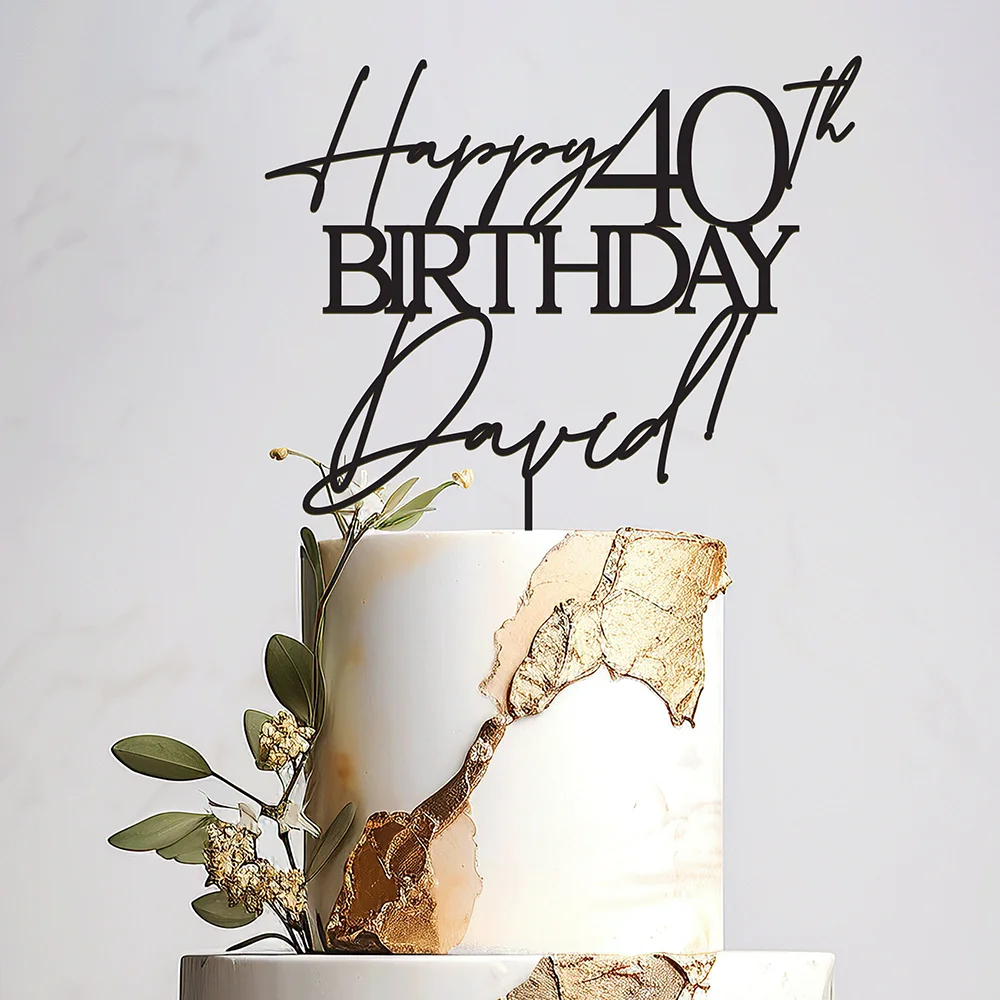 Personalized  Happy Birthday Cake Topper with Name Birthday Cake Topper Favor 25th 30th 40th 50th Anniversary Decoration