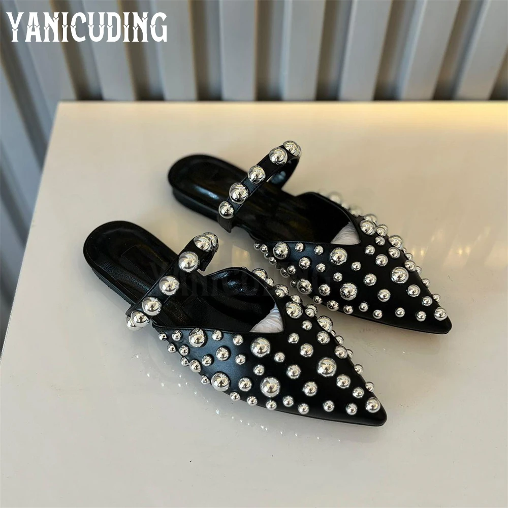

Metallic Beaded Pointed Toe Slippers Novelty Designer Handmade Flats Comfortable Slip-On Women's Flats Custom Multicolor Beads
