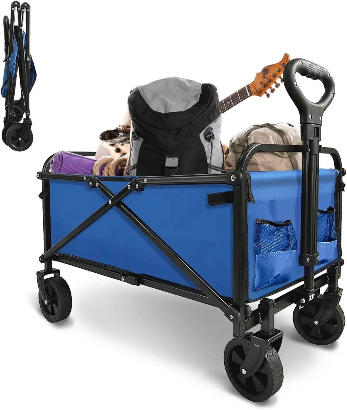 عربة عربة قابلة للطي بسعة كبيرة للرياضات الخارجية والتسوق والتخييم - أزرق