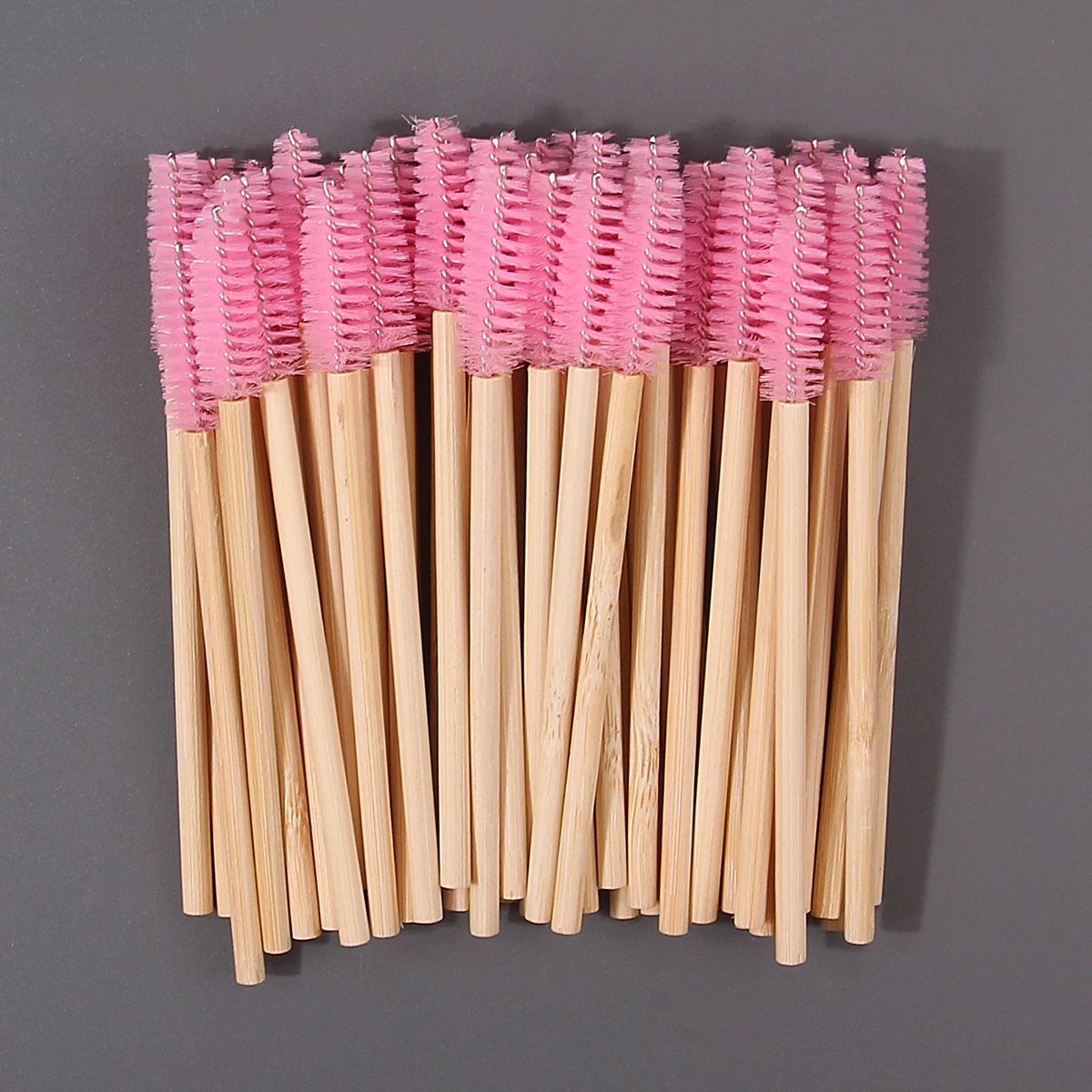50PCS bamboo-handled mascara brush, spiral soft eyelash curl brush, eyebrow brush, flexible, beginner's beauty tool