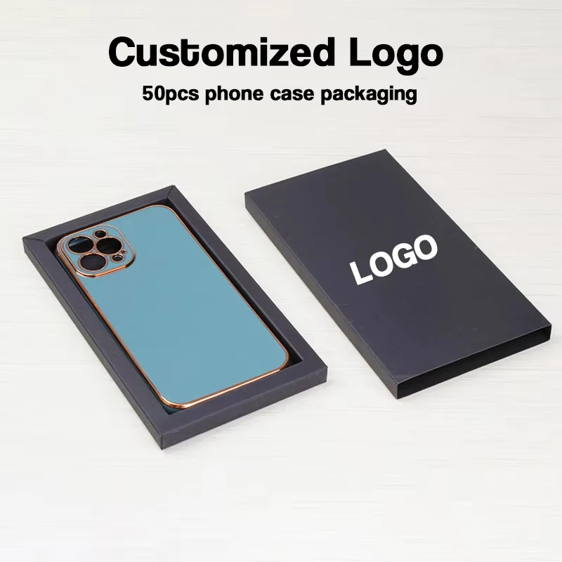 50Pcs/lot Customized Logo Mobile Phone Case Kraft Paper Packaging Box Personalized Gift Box Wholesale for Iphone pro max