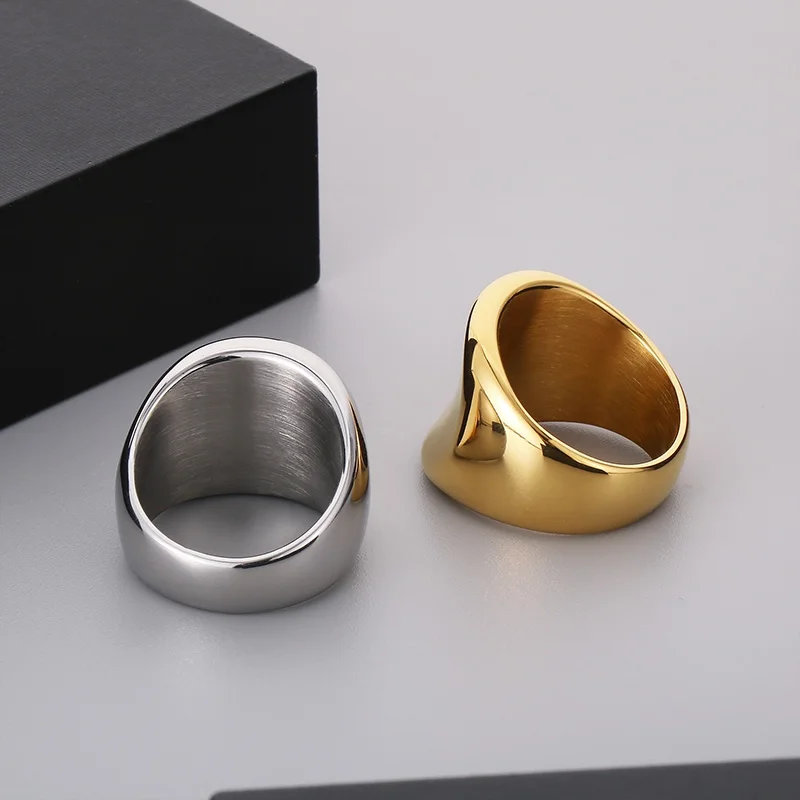 Hip Hop Exaggerated Large Ring For Men Women Gold Color Stainless Steel Curved Chunky Ring Polished Charm Trend Jewelry Gift