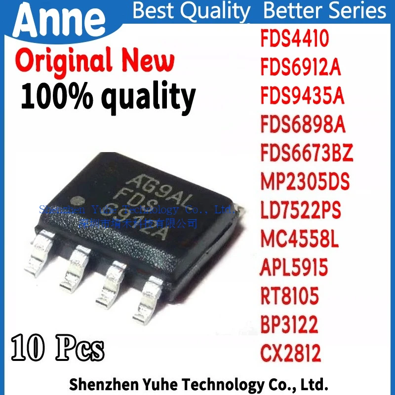 (10piece)100% New FDS4410 FDS6912A FDS9435A FDS6898A FDS6673BZ MP2305DS LD7522PS MC4558L APL5915 RT8105 BP3122 CX2812 sop-8