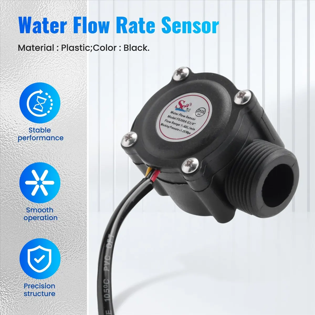 T35C 1-60L/Min DC 5-24V Hall Effect Water Sensor Counter Meter FS300A
