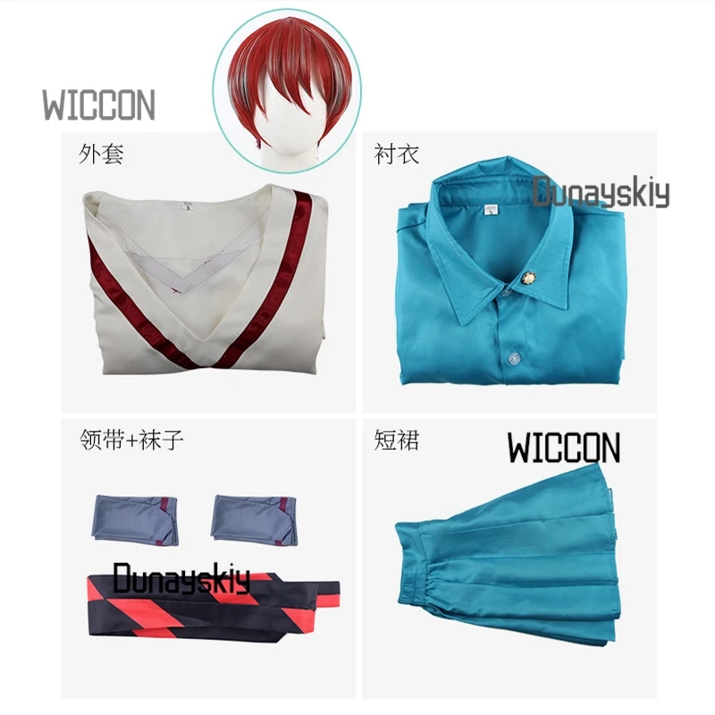 $*() البدلة المتنقلة Hathaway's Flash COS زي Tenzen Ryougi JK زي مدرسي مجموعة أنيمي Mecha فستان أزرق شعر مستعار للهالوين