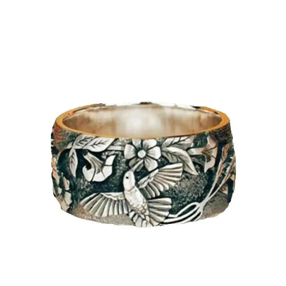 New Minimalist Niche Hummingbird Bird Flower Ring Vintage Aesthetic Women\'s Jewelry Rings Luxury Jewelry Party TrendJewelryRings
