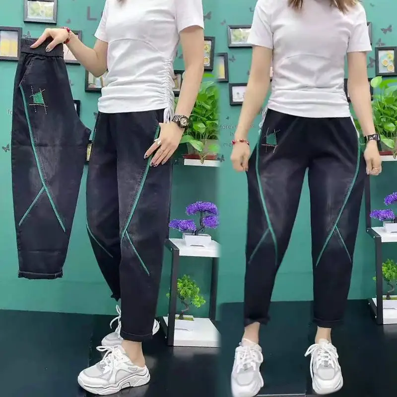 

Женские джинсы Waed Denim Harlan с высокой талией, свободного кроя, с эффектом стройности, повседневные брюки, осенне-зимняя новинка, джинсы в стиле колор-блок