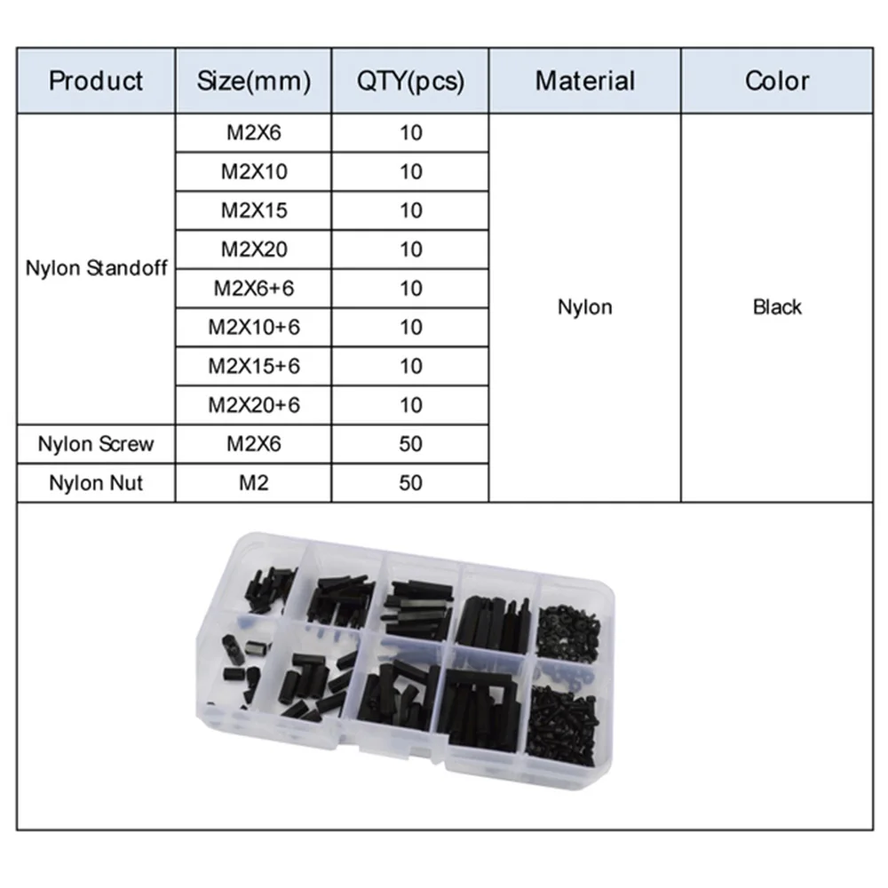 M2 M2.5 M3 M4 Black White Hex Nylon Standoff Spacer Column PCB Motherboard Bolt Plastic Spacing Screws Nuts Assortment Kit