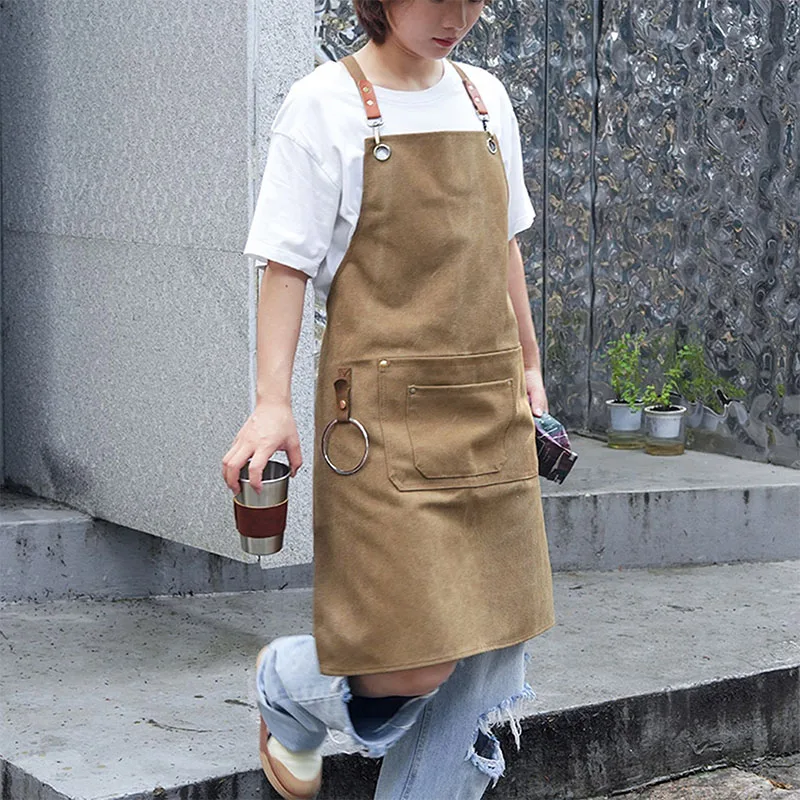 

Thickened Waterproof Canvas Work Apron for Waiter Barista Hairdresser Men Women Cross-back Adult Bib For Kitchen Restaurant Cafe