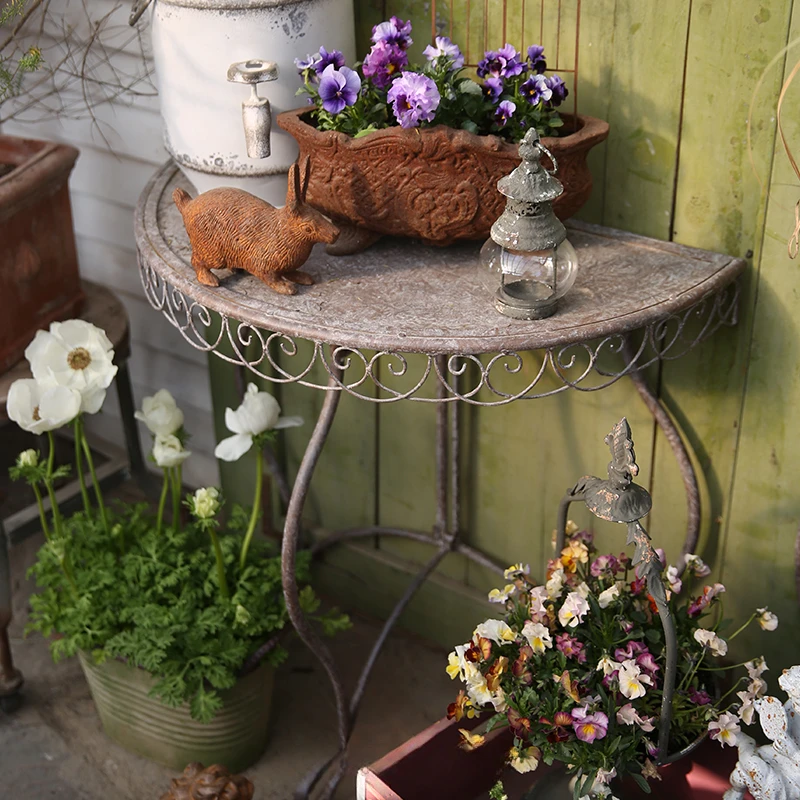 

Half Circle Love Flower Table Ironwork Used Flower Rack Garden Grocery Storage Holders Exquisite Retro Outdoor Furniture Tables