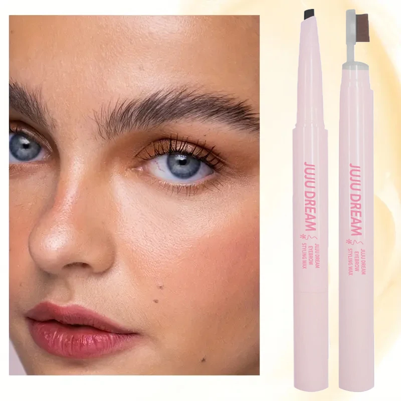 Cepillo de cera para cejas de núcleo plano de doble cabeza, resistente al agua y duradero, ceja marrón negro crema, estilo preciso, contorno transparente