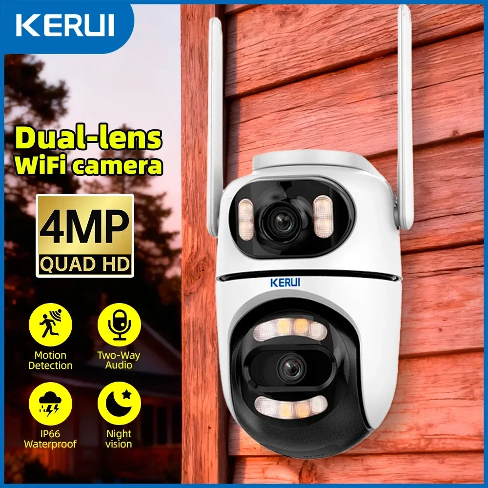 KERUI Icsee Outdoor Wireless 4MP WiFi IP Camera Dual Lens Dual Screen Home Security CCTV Video Surveillance Human Detect