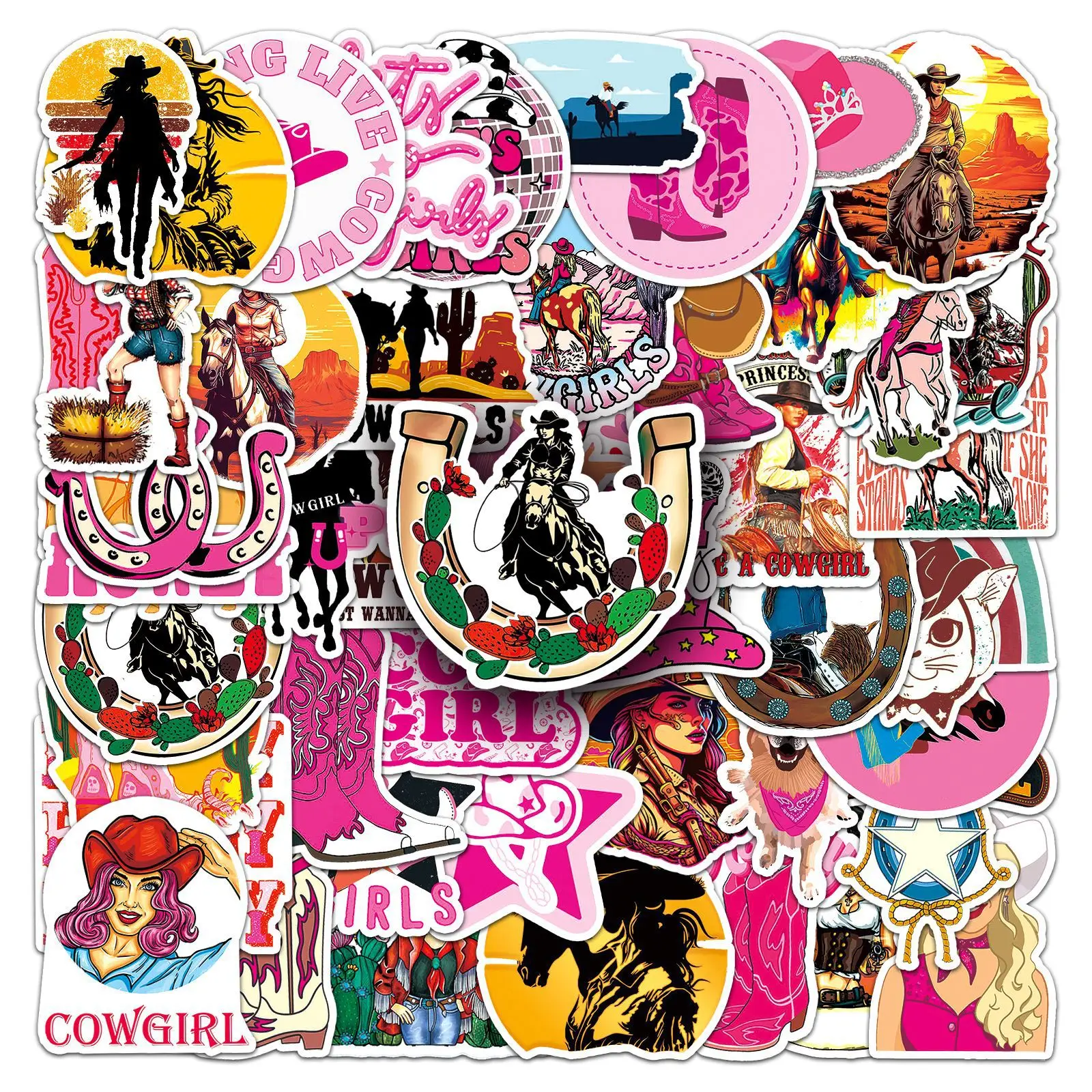 Graffiti Cowgirl Series Adesivos, Adequado para Laptop, Capacetes, Decoração Desktop, Brinquedos DIY, Atacado, 50pcs