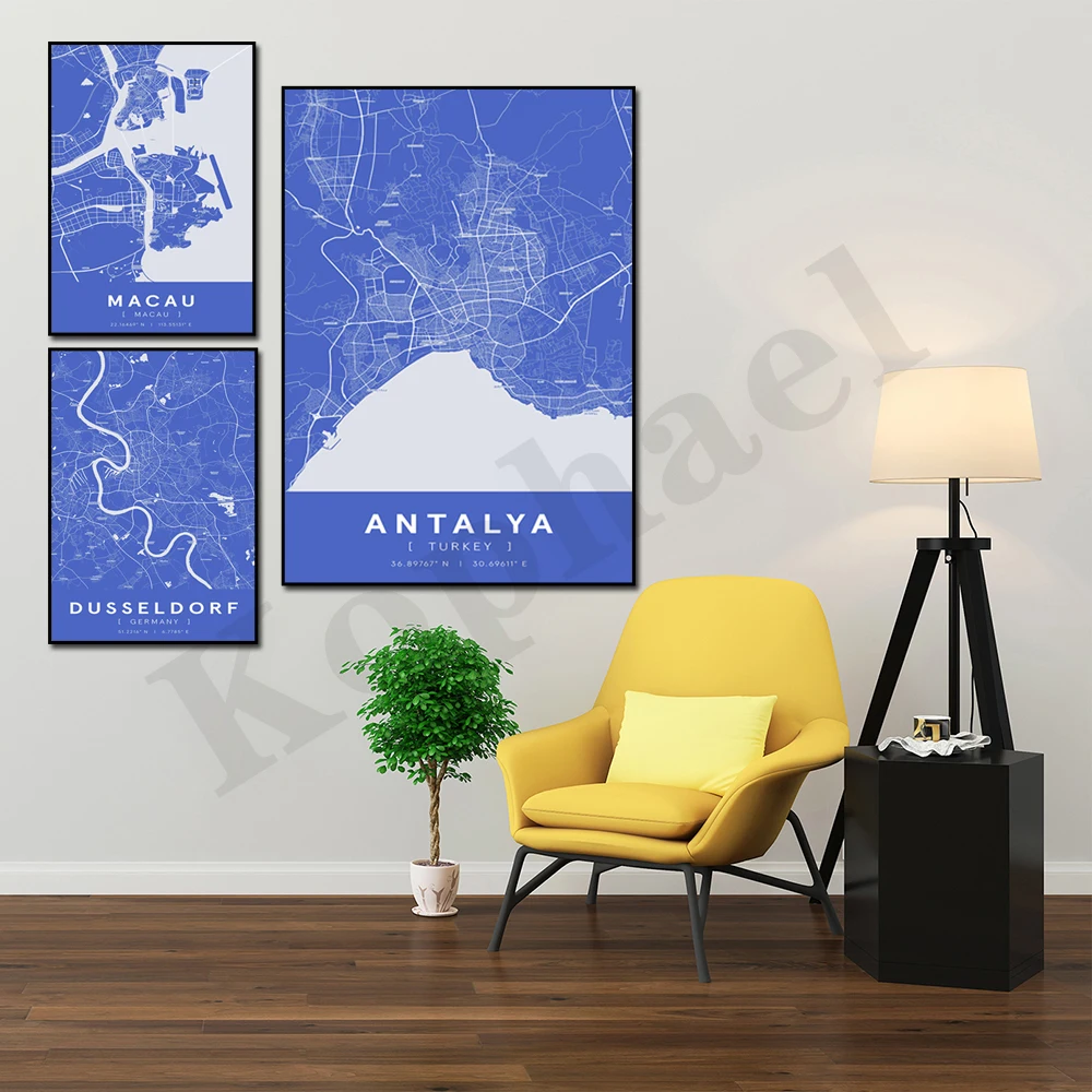 ماكاو شنتشن هيراكليون دينباسار دوسلدورف قوانغتشو المدينة المنورة شارع أنطاليا خريطة السفر الرئيسية الجدار ملصق فني