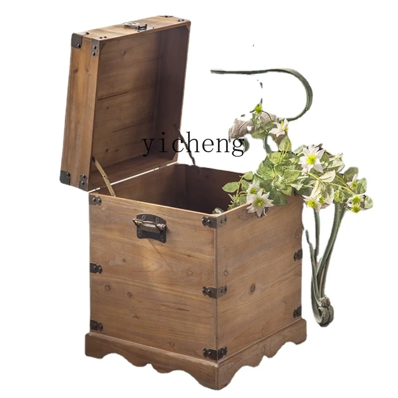 

Zf Vintage Solid Wood Box Storage Seat Household Sundries Decorative Storage Storage Box