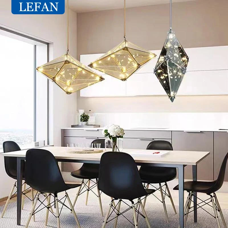 Luxury Diamond Glass Led Pendant Light, Modern Chandelier For Living Room, Restaurant Indoor Decor