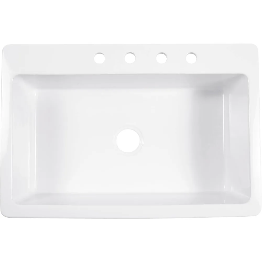 حوض مطبخ جاكسون كريسب وايت فاير كلاي 33 وعاء واحد مع أربعة فتحات