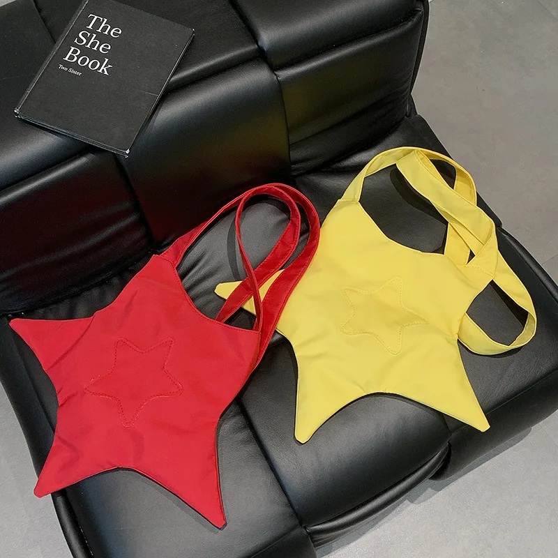 

Y2k Женская нейлоновая сумка через плечо в форме звезды, милая легкая винтажная сумка на плечо для девочек, дизайнерская эстетичная красная сумочка 2000-х годов