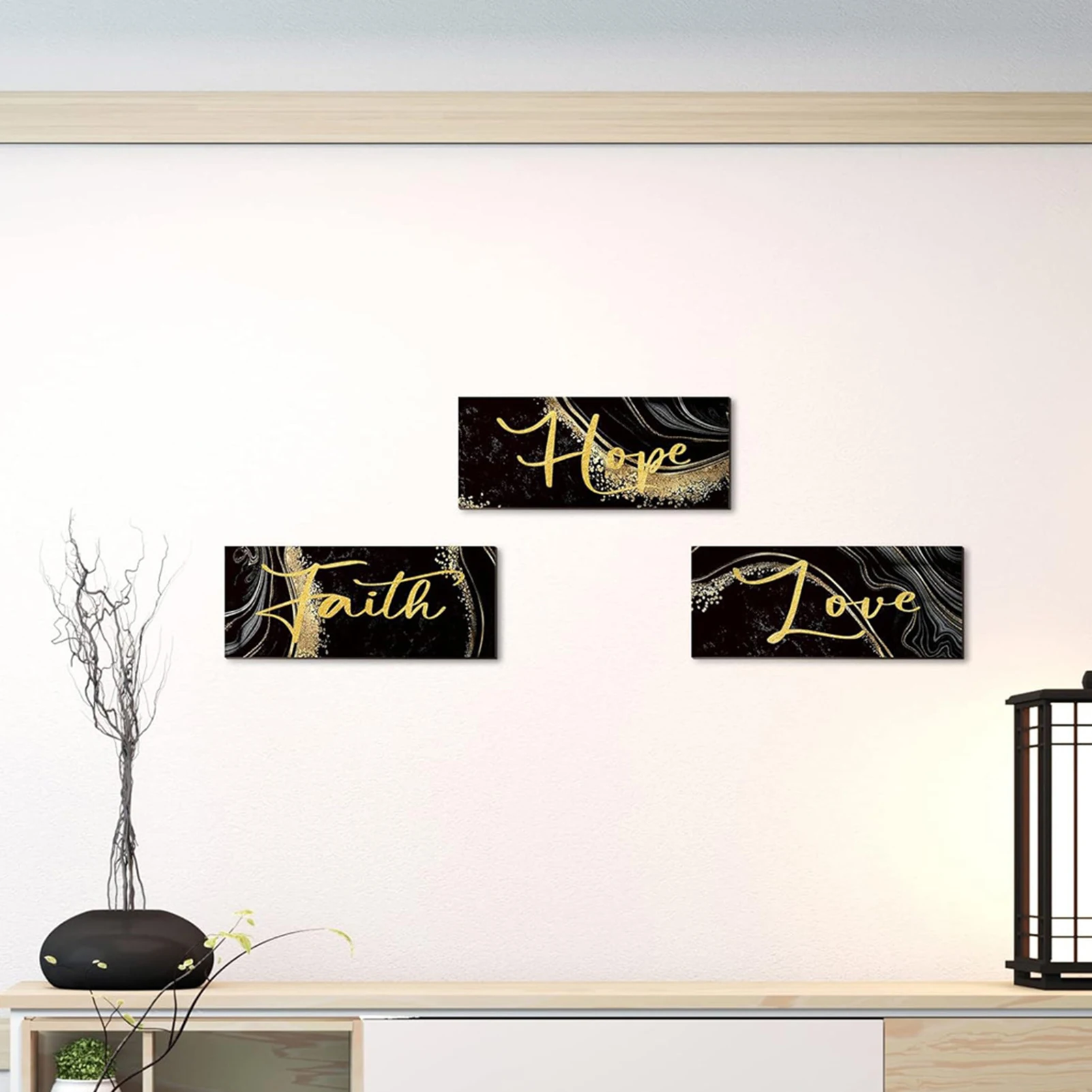 Sinais De Parede De Madeira Pendurados, Preto e Dourado, Decoração Para O Quarto, 3 PCs