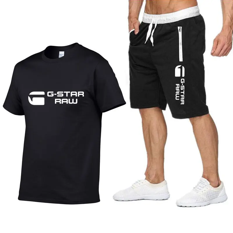 2024 estate G-STAR RAW Print 100% cotone t-shirt da uomo pantaloncini Set Suit Fashion Leisure Jogging Gym Set 2 pezzi Set manica corta