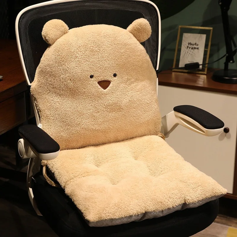 

Cartoon Bear One-piece Cushion Office Seat Pad Backrest Pillow Plush Non-slip Chair Cushion Soft Thickened Butt Pad