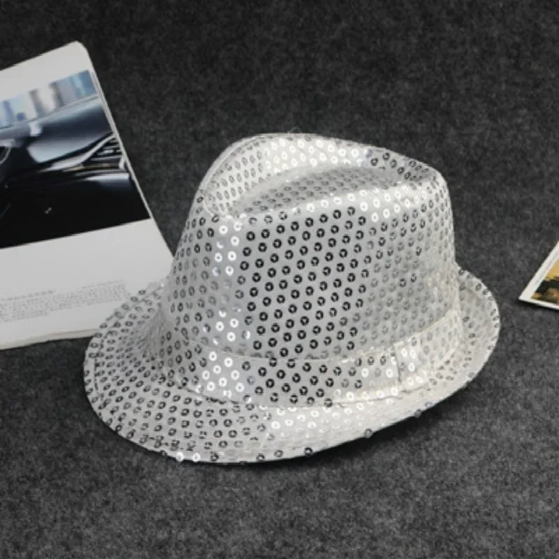 Sombrero de Jazz para fiesta de espectáculo de danza, gorros de vaquero con lentejuelas brillantes, accesorio de juego de rol a la moda, disfraz de actuación, sombreros con cuentas para hombres y mujeres, sombreros de fieltro