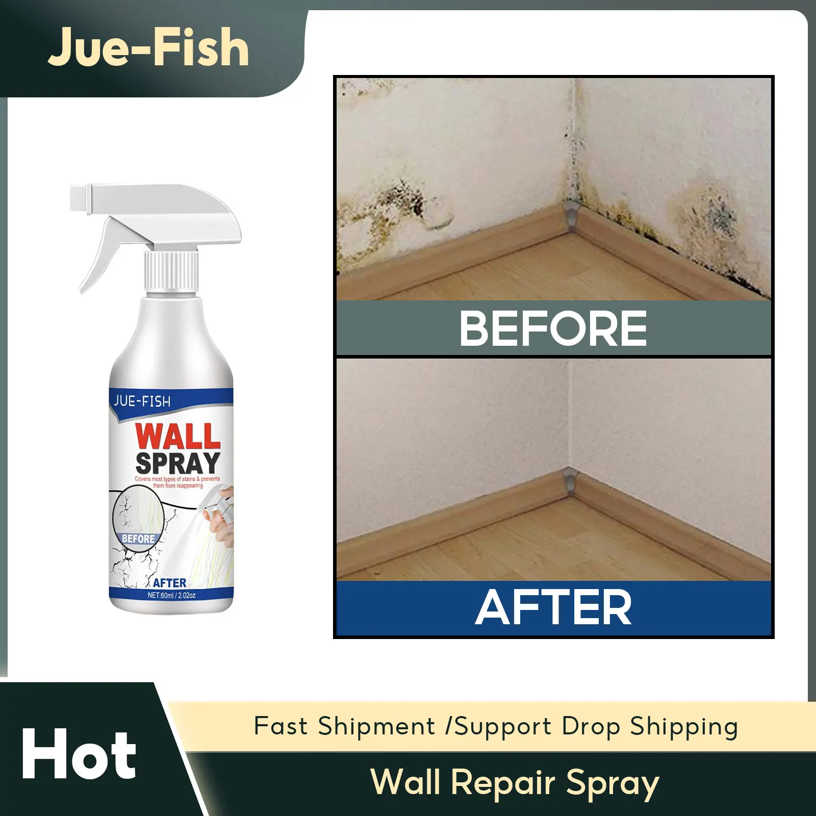 Wall Repair Spray Wall Crack Peeling Repair Mold Spot Stain Remover Interior Refurbishment Paint Waterproof Wall Mending Agent