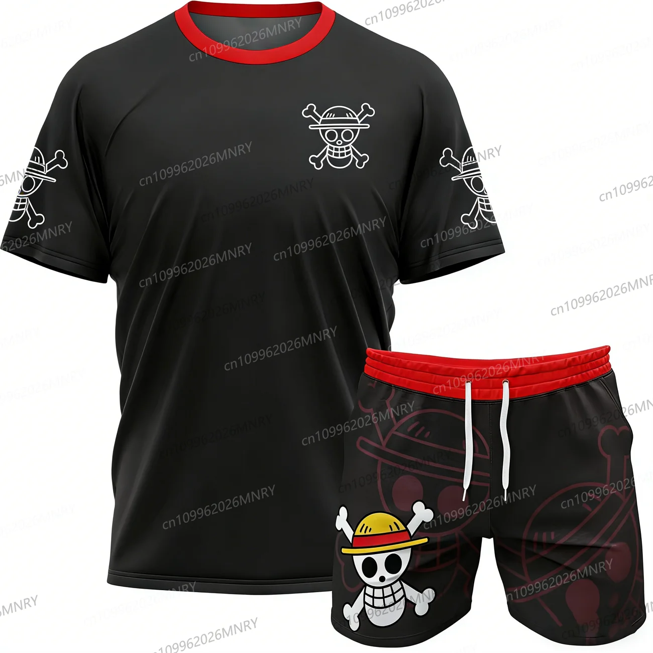 

One Piece Luffy Fitness man Short Sleeve two piece set summer Children/Adults tracksuit Breathable Oversized Set Men's clothing