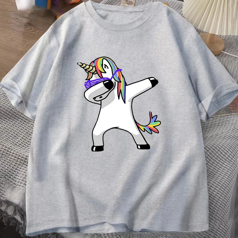 

Hot Funny Cartoon DAB Unicorn T Shirt Women men Casual Personality Round Neck Short Sleeve Fashion T Shirt