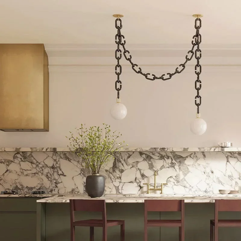 Moonriver Lighting Creative Glass Chain Chandelier Modern Artistic Hanging Lamp Living Room Bedroom Pendant Light for Home LED