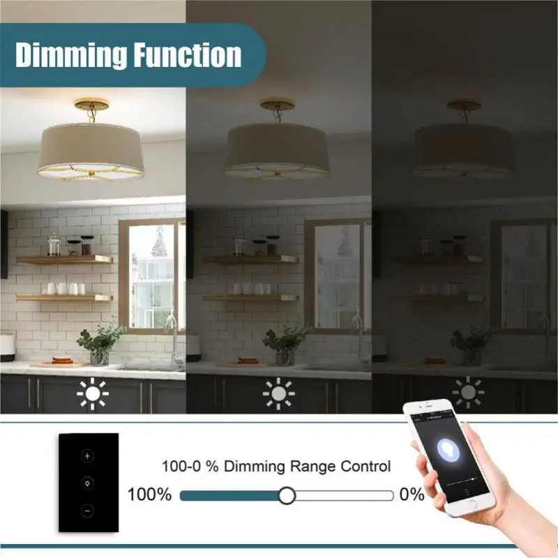 Smart WiFi Dimmer Light Switch Glass Touch Panel Wireless Remote Timing Function Control Work with Alexa Google Home Assistant