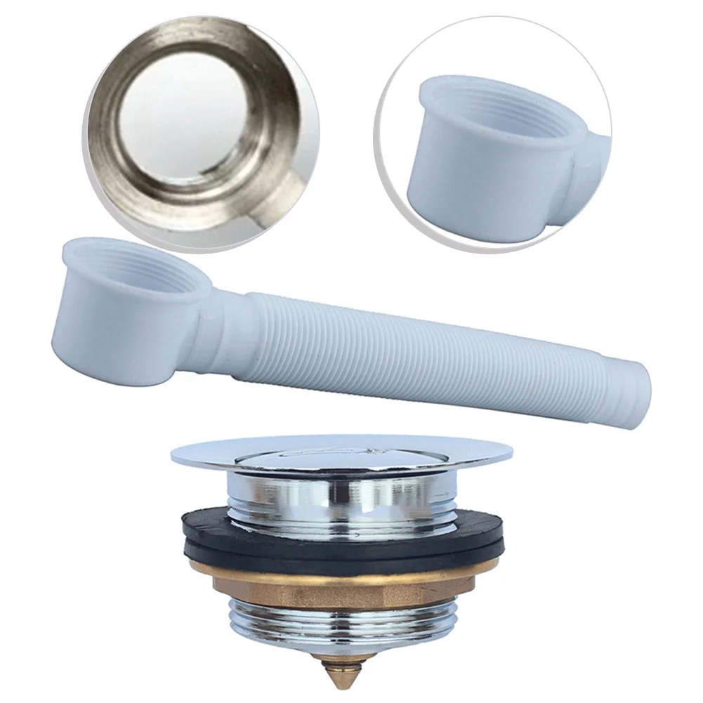 Shower Tub Bathtub Waste Drain Plug Bathroom Drian Plug Floor Drain Bathtub Pop-up Drain 【Alloy】Bathtub Drainer + Drain Pipe