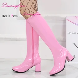 Pink Red Fancy Vintage 1950S 60S 70S Knee High Go Retro Boots Womens Sexy Shoes Ladies Larger Size EU36-46