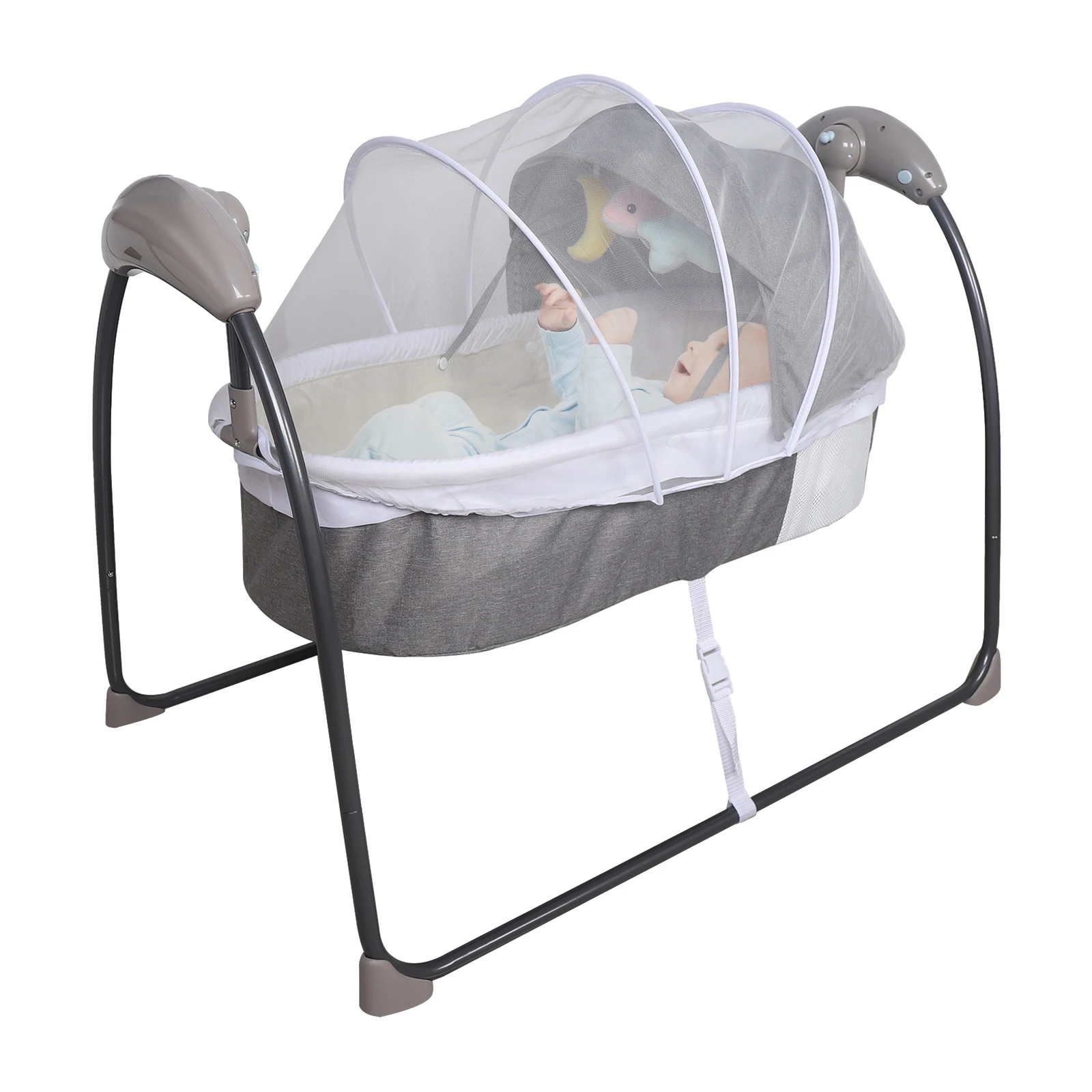 Electric Baby Crib 3-Speed Swing Angles, Automatic Baby Bouncer, Skin-Friendly Cationic Fabric W/ Bluetooth Timing 9KG