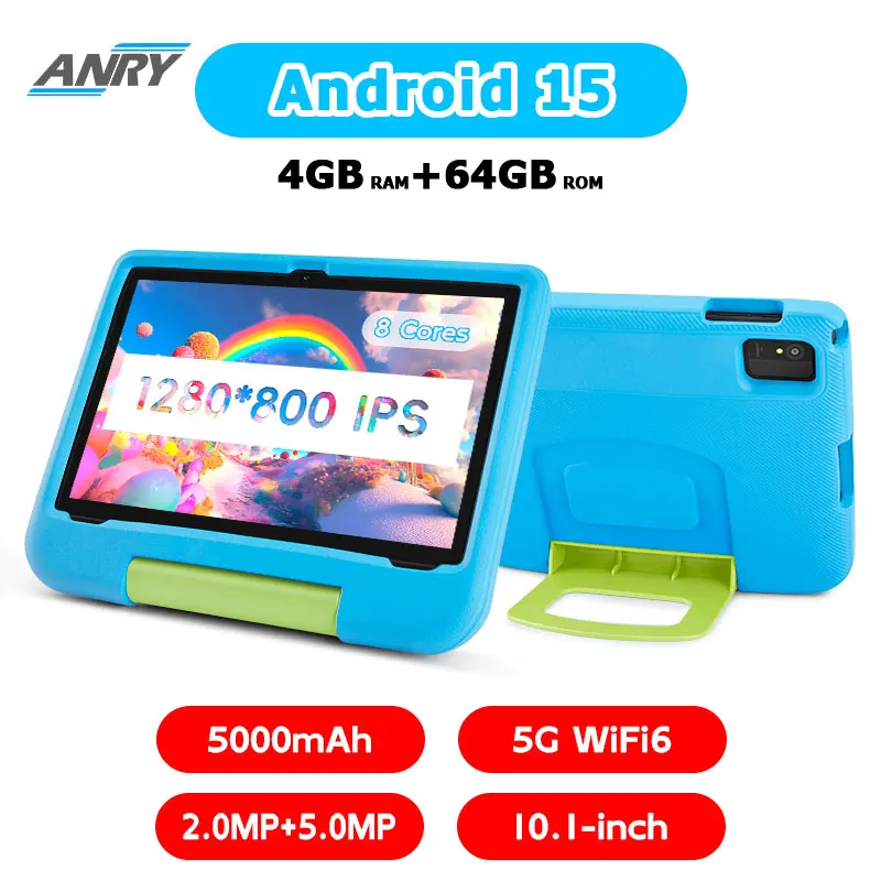 

ANRY 10,1-дюймовые планшеты Android 15 8 ГБ (4 + 4 расширения) Оперативная память 64 ГБ ПЗУ HD Дисплей IPS Игры USB Ipad 5G WIFI 6 Планшетный ПК Детский подарок