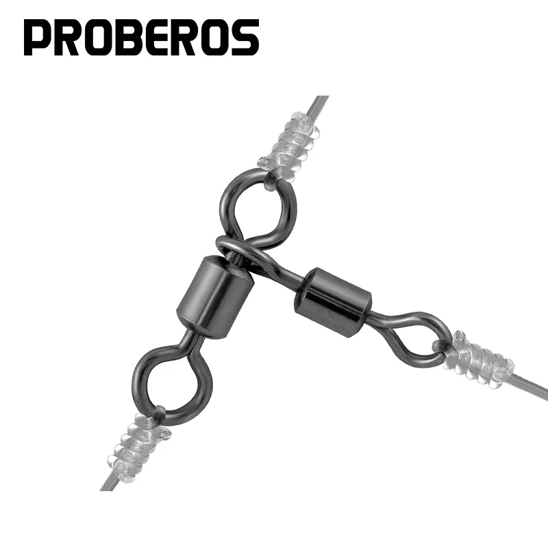 

PRO BEROS 50Pcs 3 Way Swivels Barrel Catfish Fishing Tackle Hook Connector Saltwater Freshwater Sea Snap Trolling Catfish Rig