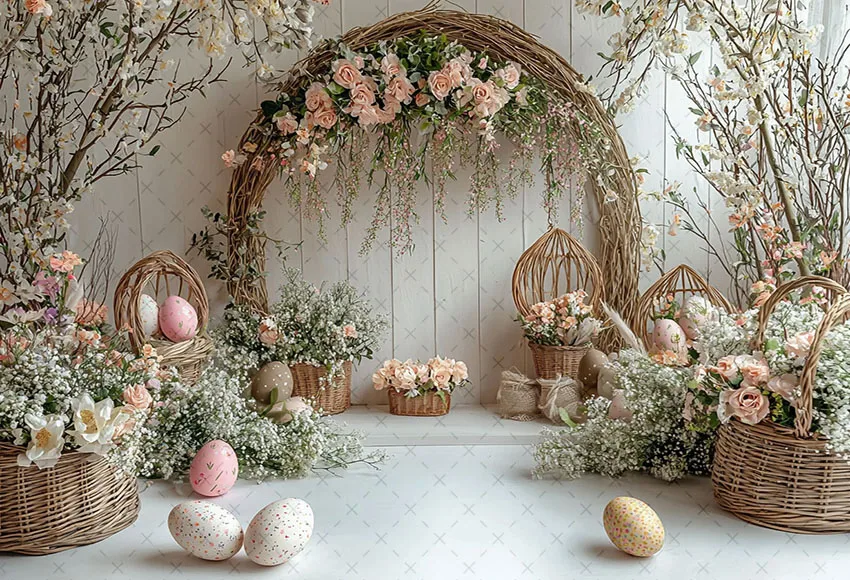Mehofond Photography Background Spring Easter Boho Flower Arch Door Eggs Kid Birthday Party Portrait Decor Backdrop Photo Studio